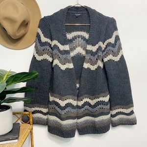 vintage | grey chunky crochet knit chevron stripe open cardigan m